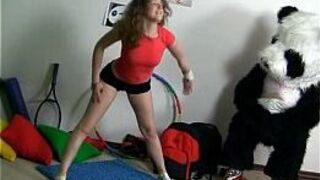 Sporty sexy teen fucks with funny Panda porn video